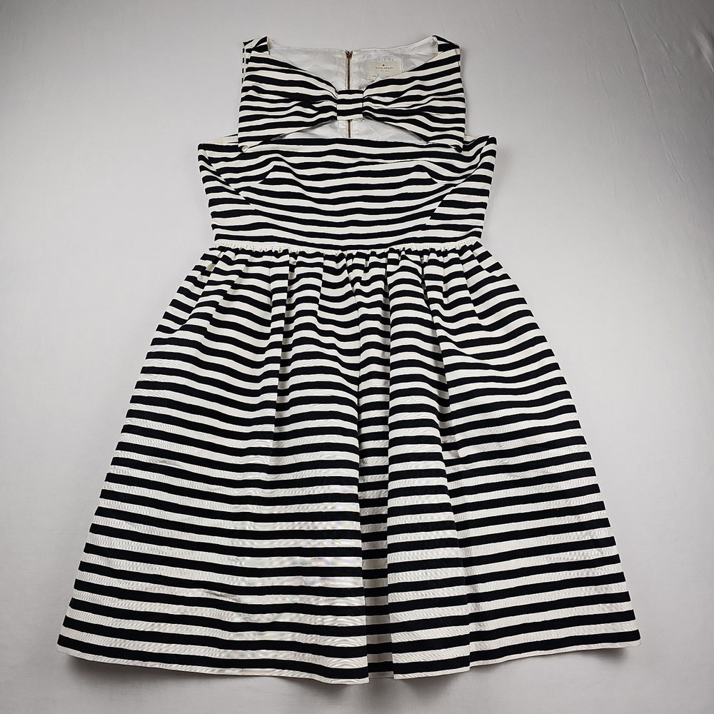 Kate Spade Silk Blend Vivien Striped A-Line Dress in Black and White - 6